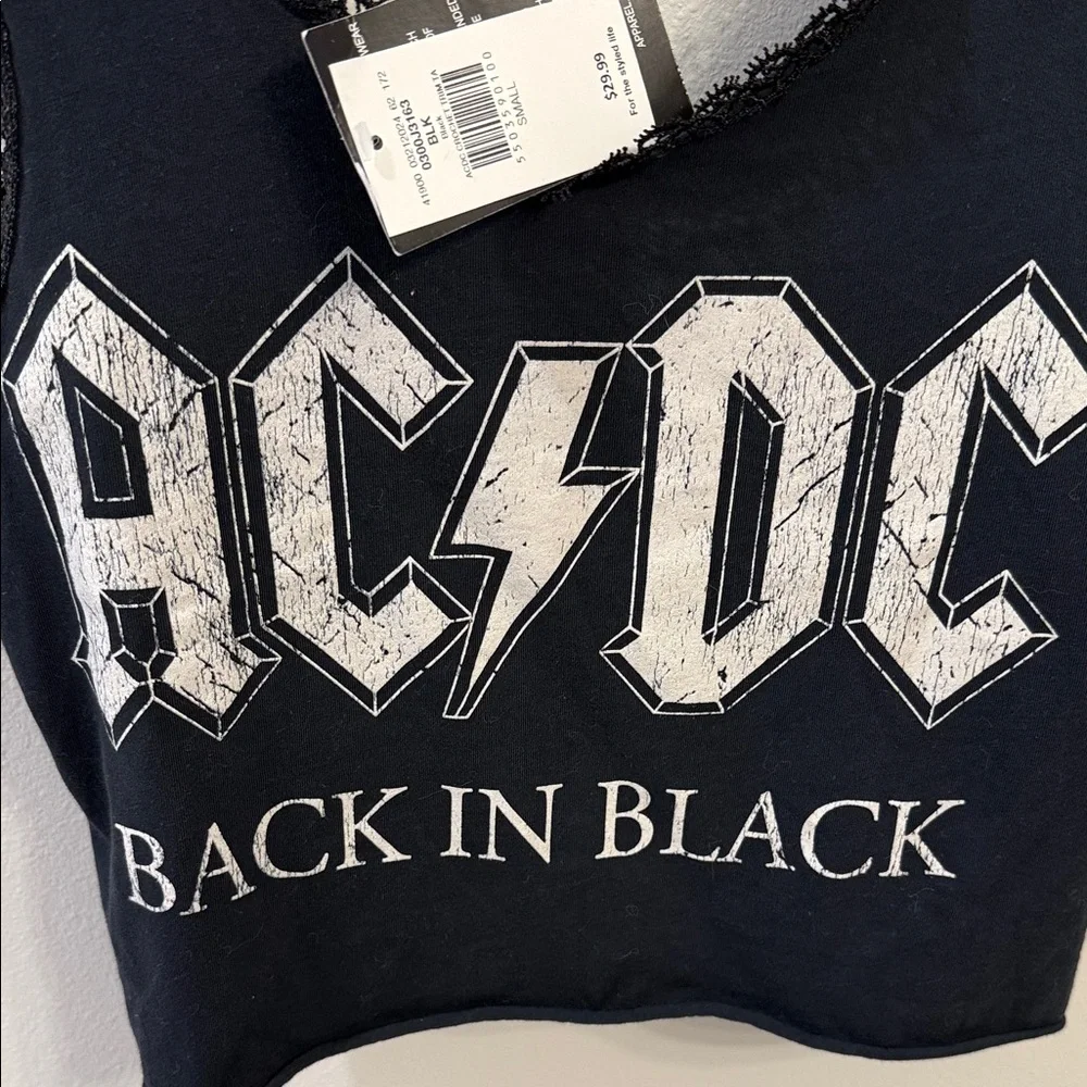 AC/DC Black Lace-Trim Logo Crop Top - Picture 2 of 5